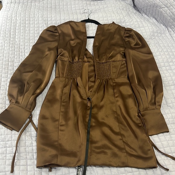 Lavish Alice nevaeh satin balloon sleeve corset mini dress in chocolate brown - Picture 5 of 7